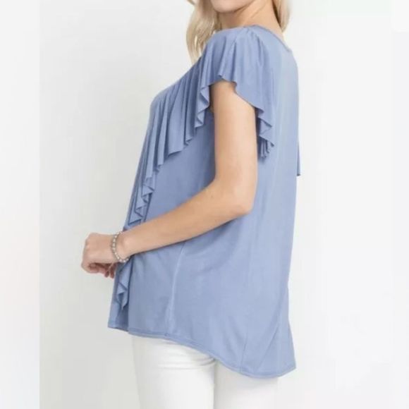 NEW Mittoshop Slate Blue Bamboo Ruffle Top - Picture 3 of 3